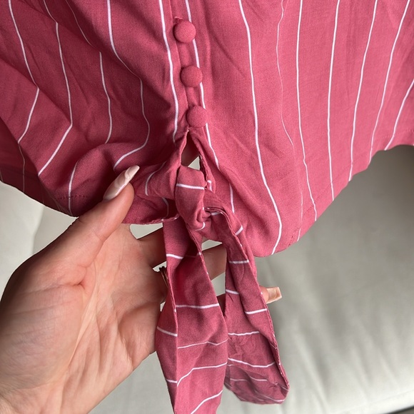 Super cute Forever 21 button up top, pink w white stripes. Perfect for vacay🌴 - Picture 3 of 4